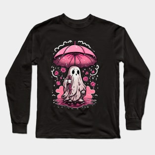 Sad Kawaii Ghost Under An Umbrella Long Sleeve T-Shirt